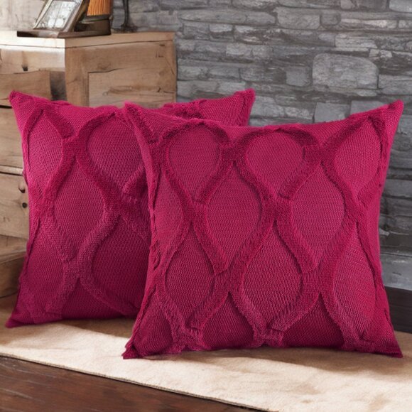 Decorative Pillow Covers 2pc Soft Accent Couch Boho Farmhouse Cottage Decor Red - Picture 11 of 12